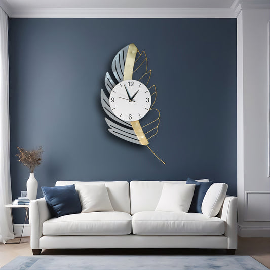 Golden Leaf Designer Wall Clock